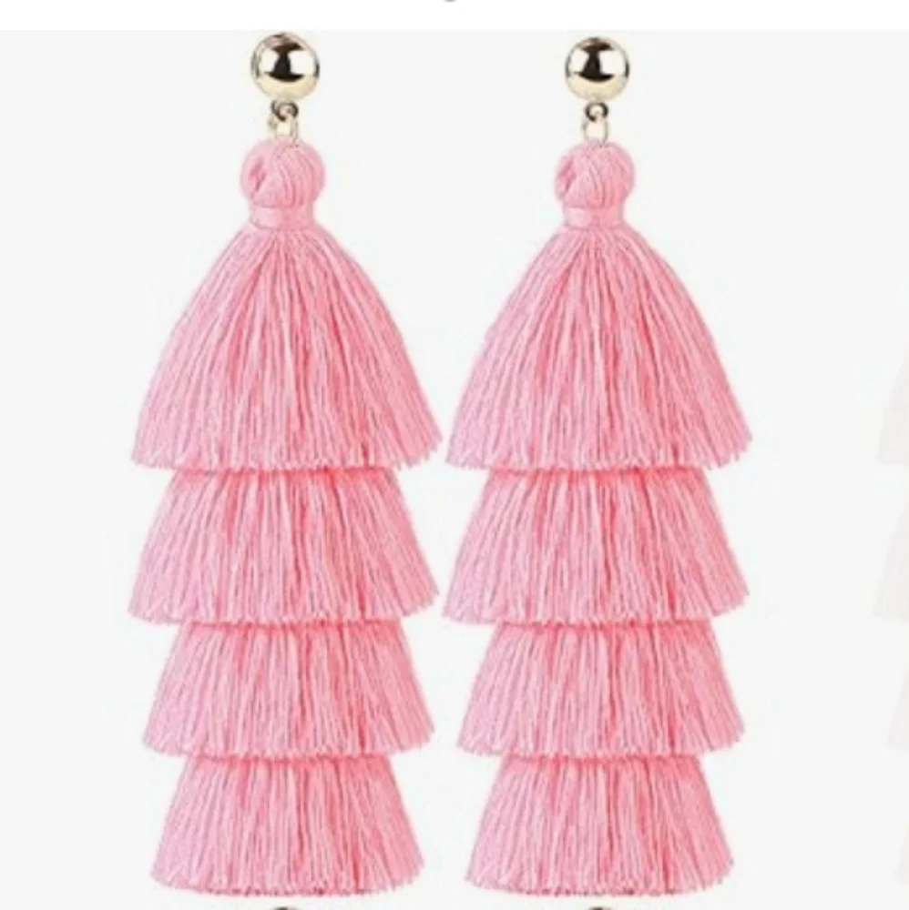 Pink Fringe Earrings Tassel Earrings Spring Jewelry Jewellery - Picture 1 of 4